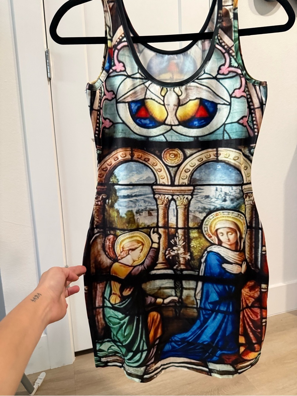Stained Glass Print Sleeveless Bodycon Dress - Blue/Green